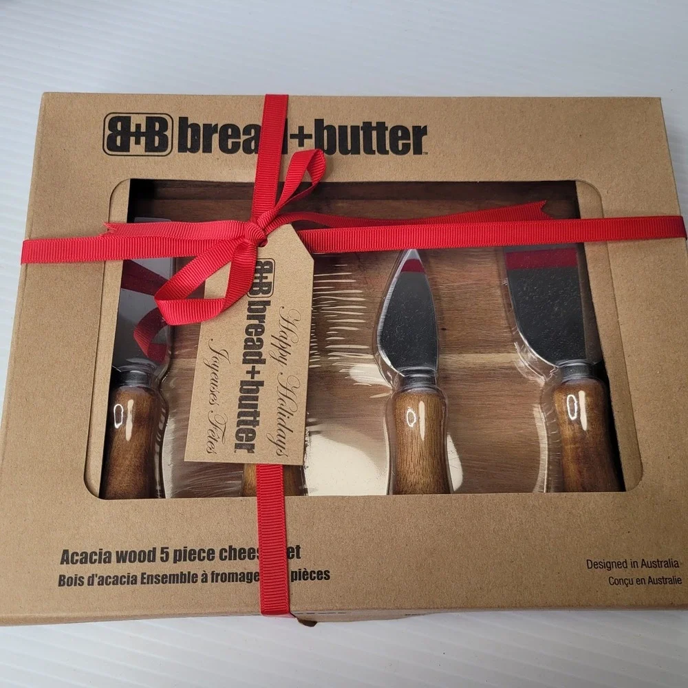Bread & Butter Acacia Wood Cheese Set Wine Charms & Chalkboard Charcuterie